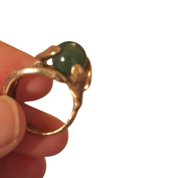 Art Nouveau Gold Washed Sterling Jade Orb Vintage 50's Ring Ladies 5.5 LEAF - Picture 3 of 10